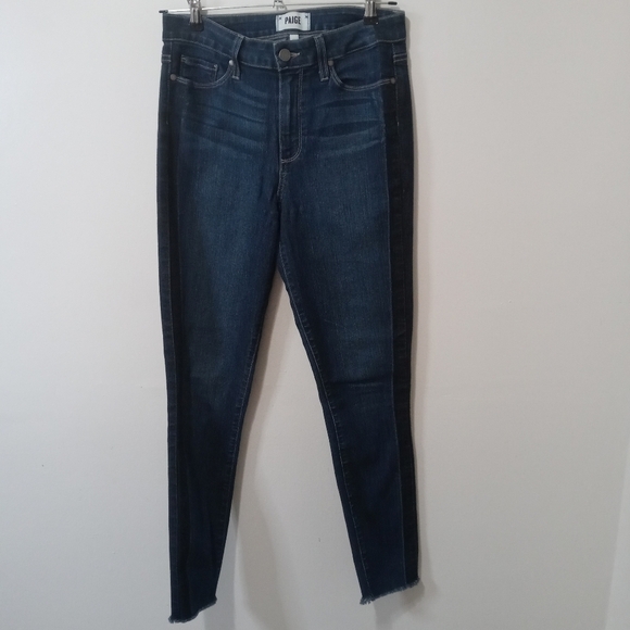 Paige Hoxton Side Stripes Raw hem Ankle Jeans Size 29 in Blue Color - Picture 16 of 16